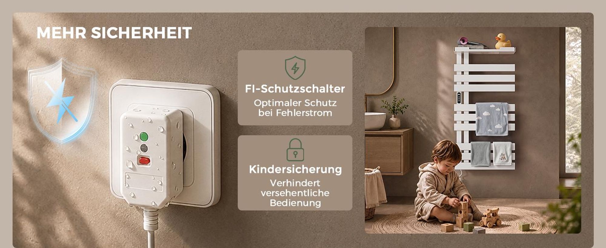 S'AFIELINA Handtuchheizkörper elektrisch mit Ablage 1050×500 mm 335W Weiß,Smart Handtuchwärmer mit WLAN-App, Carbonfaser-Heizung, 6 Heizmodi