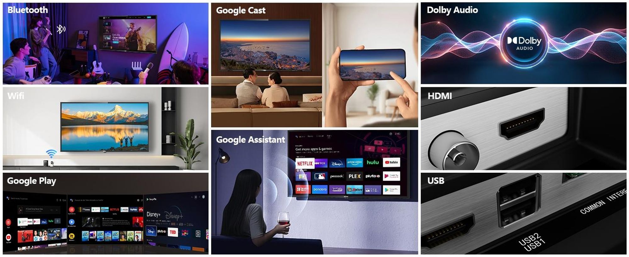 TUG42FD1 TuTu Android Smart TV - LED Full HD - 42 Zoll/108 cm - Sprachsteuerung & Streaming-Apps - HDMI x3, USB x2, CI+ - Tripple Tuner DVB-T/T2/S/S2/C - Randlos Design - Montiert in Eindhoven, Niederlande - TUG42FD1