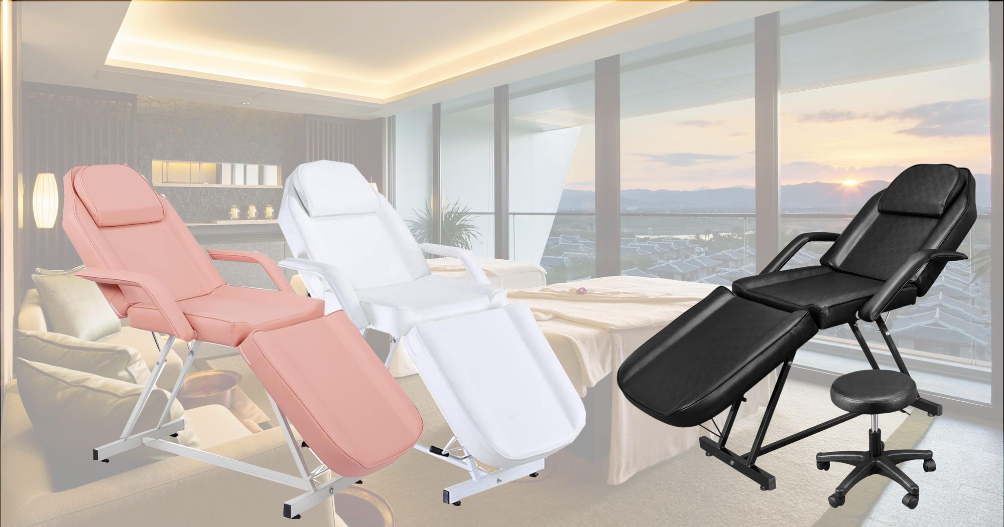 FCH Massageliege Schönheitsstuhl Behandlung Stuhl Massage Stuhl Tattoo Stuhl Schönheitsstuhl mit Drehhocker Schwarz