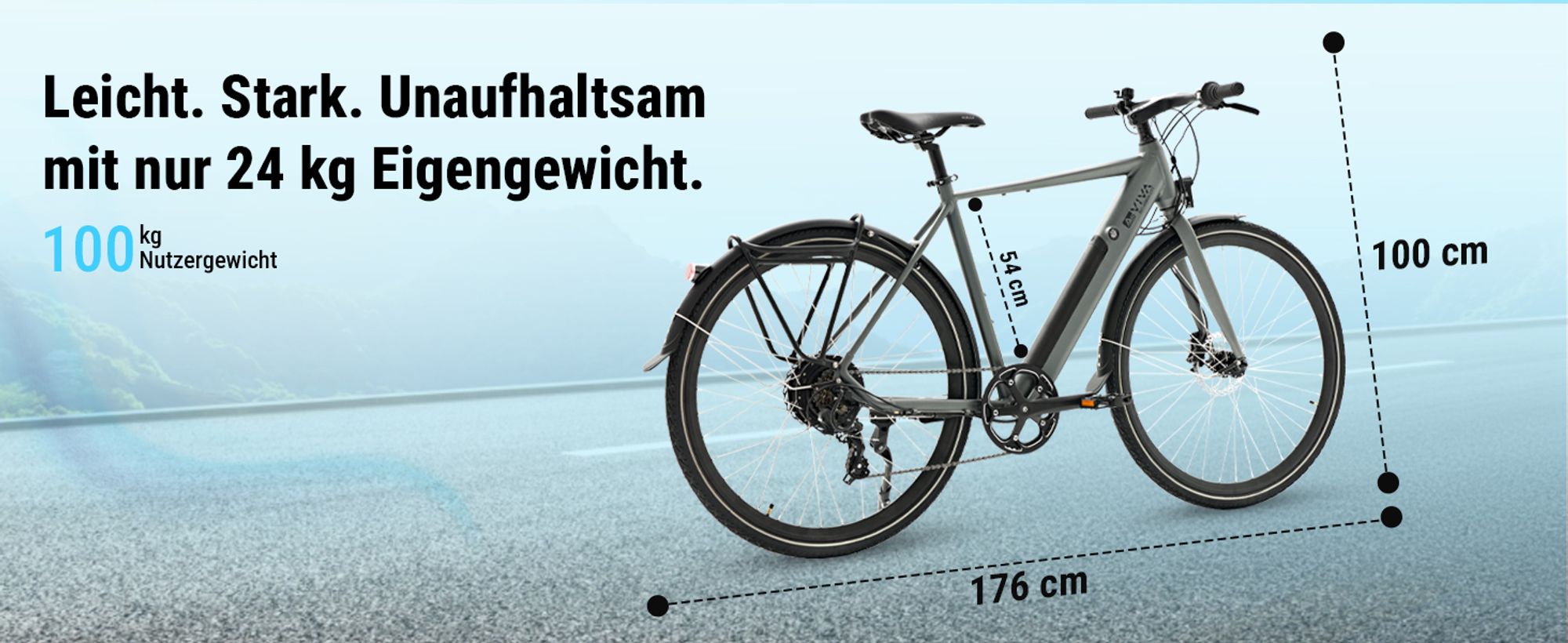 AsVIVA BC1-C Urban E-Bike 250W, 7 Gang Shimano, Akku, LED, Scheibenbremsen