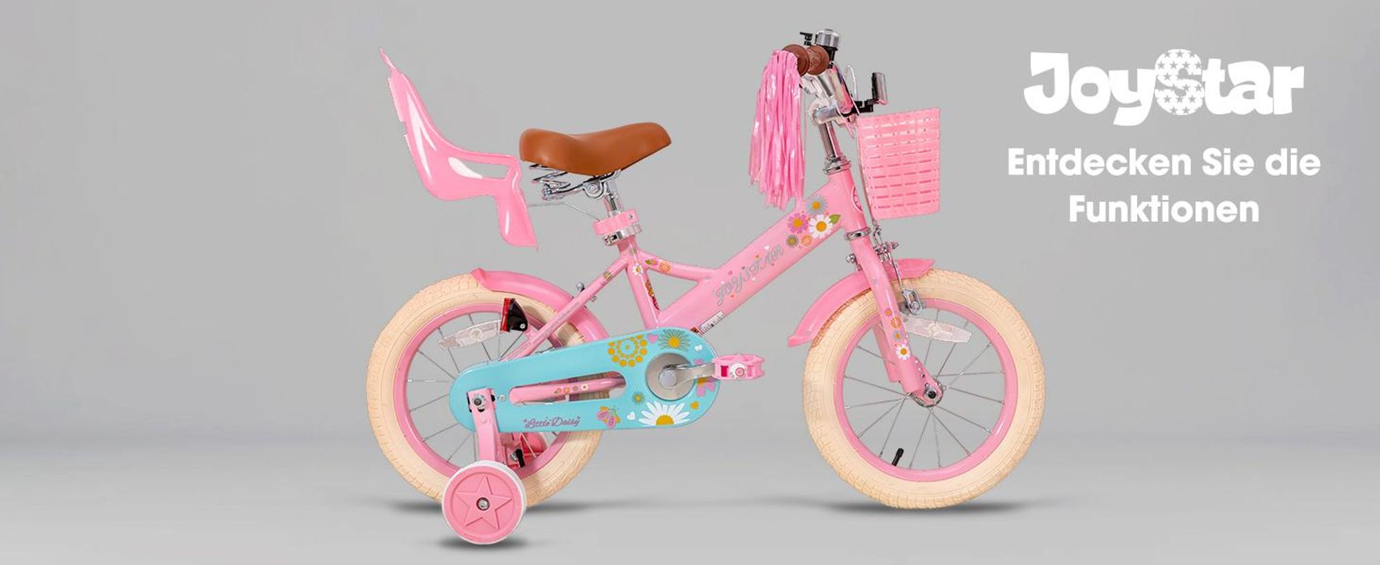 STITCH Kinderfahrrad 14 Zoll fahrrad für 2-7 Jahre Mädchen, Geschenk für Prinzessin,Mit Puppensitz, Bändern, Stützrädern, Korb, Weiß