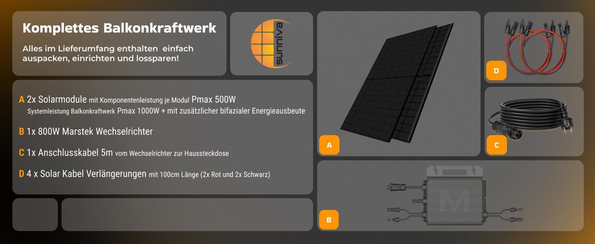 Sunniva Balkonkraftwerk 1000W Komplettsets