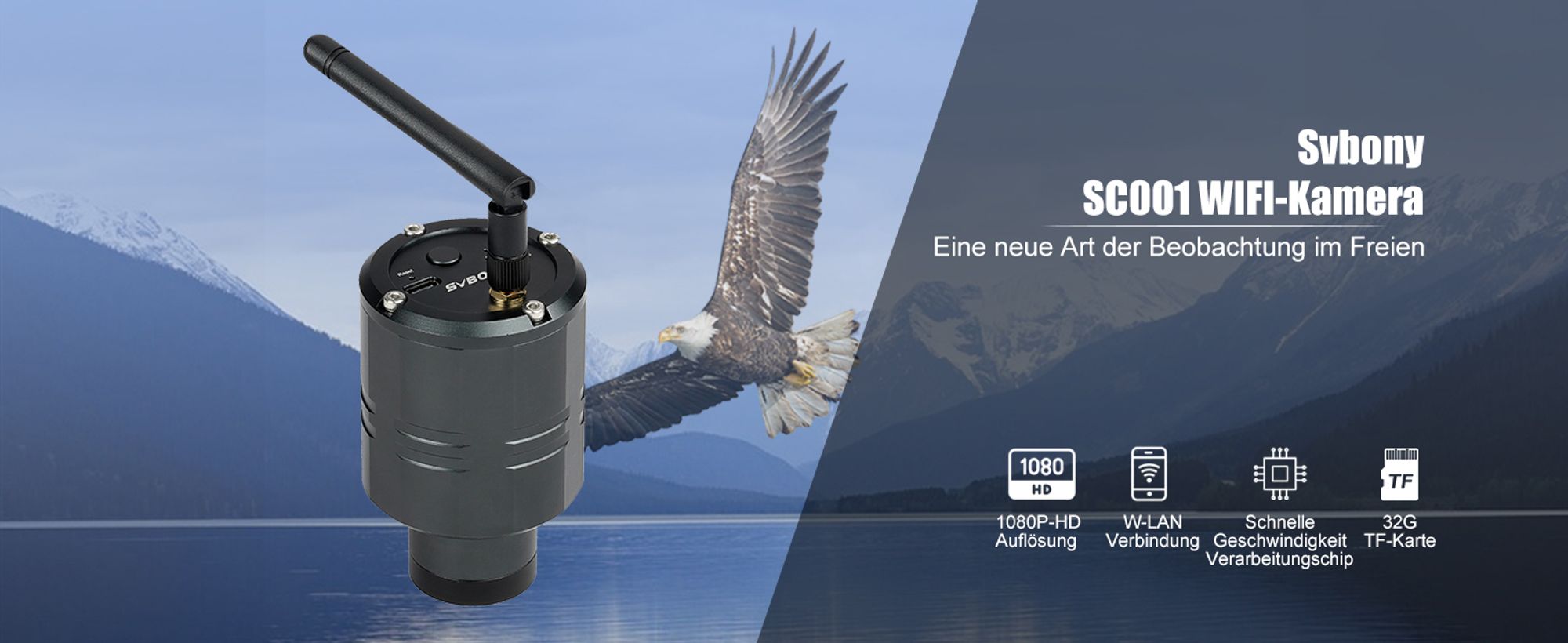 Svbony SC001 WiFi Spektiv Kamera, 2MP 1080P Wireless-Kamera mit 32 GB TF-Karte, Elektronische Okular-Kamera mit 1,25 Zoll-Halterung für Vogel-Natur-Fotografie
