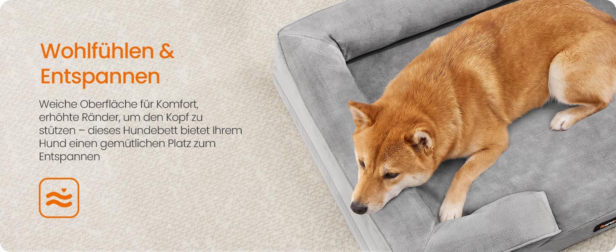 FEANDREA Orthopädisches Hundebett L, abnehmbarer Bezug, erhöhte Ränder, rutschfest, waschbar, Haustierbett, hellgrau
