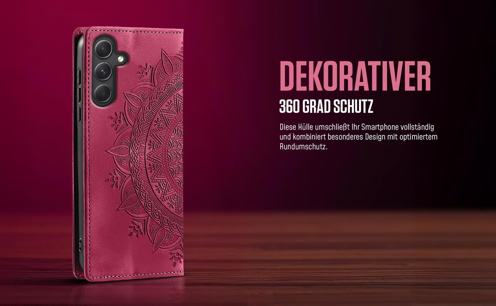 Mandala Flipcase in Magenta für Samsung Galaxy A55 5G mit 360 Grad Schutz