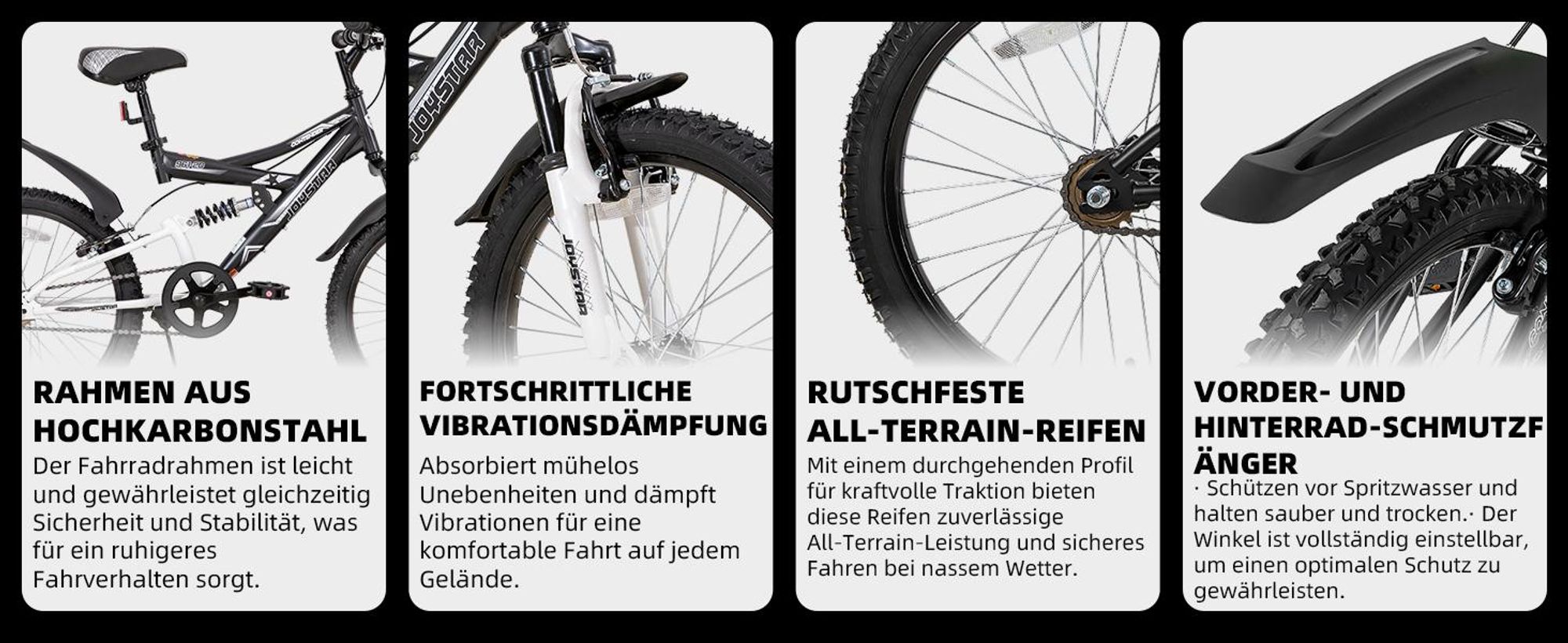 HILAND Contender 20 Zoll Kinder-Mountainbike Vollfederung Jungen Mädchen, Kinderfahrrad mit Schutzbleche und Handbremse, Schwarz