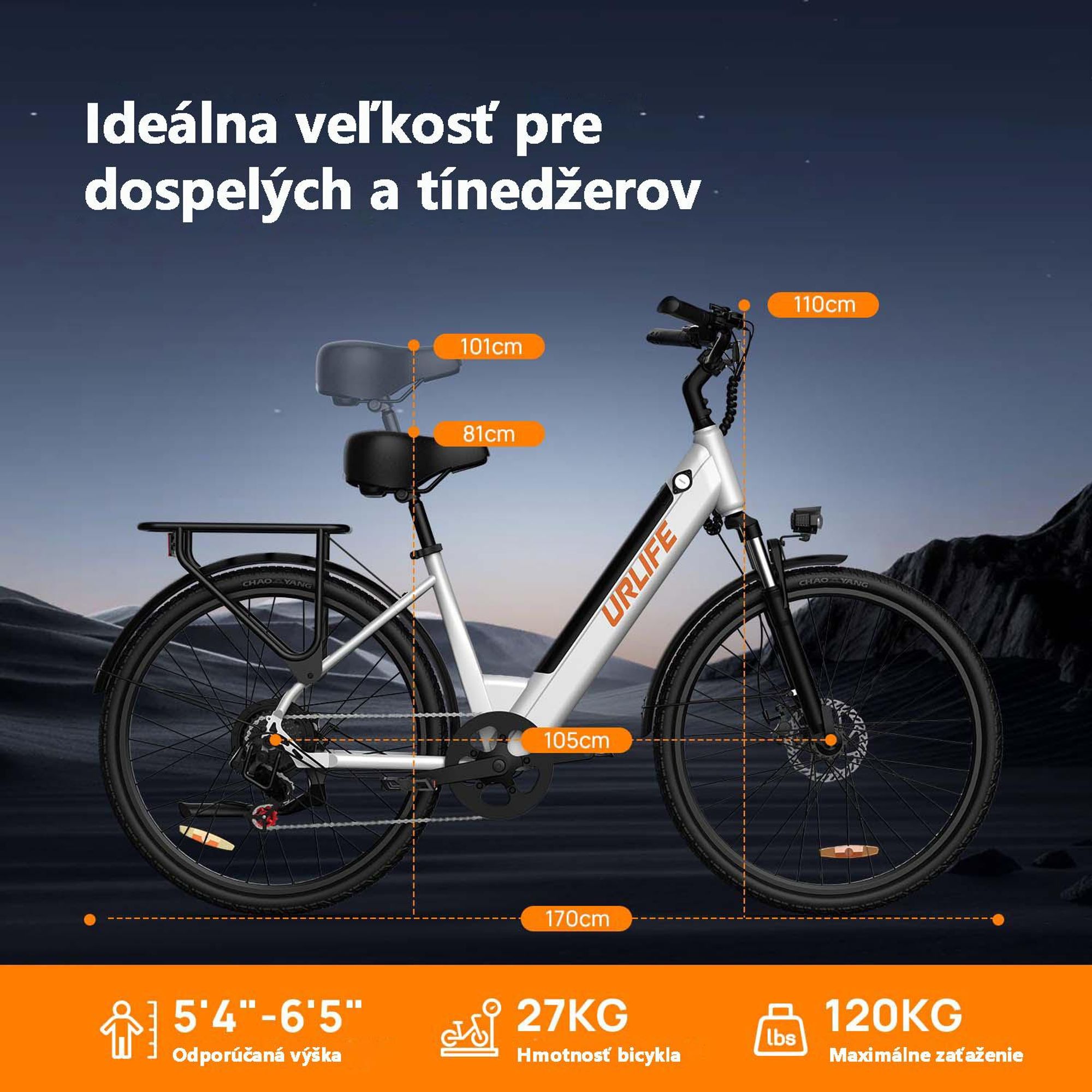 Elektrický bicykel URLIFE E26 - Motor 250W Batéria 48V10.4Ah 26-palcové pneumatiky Kotúčové brzdy - Čierny