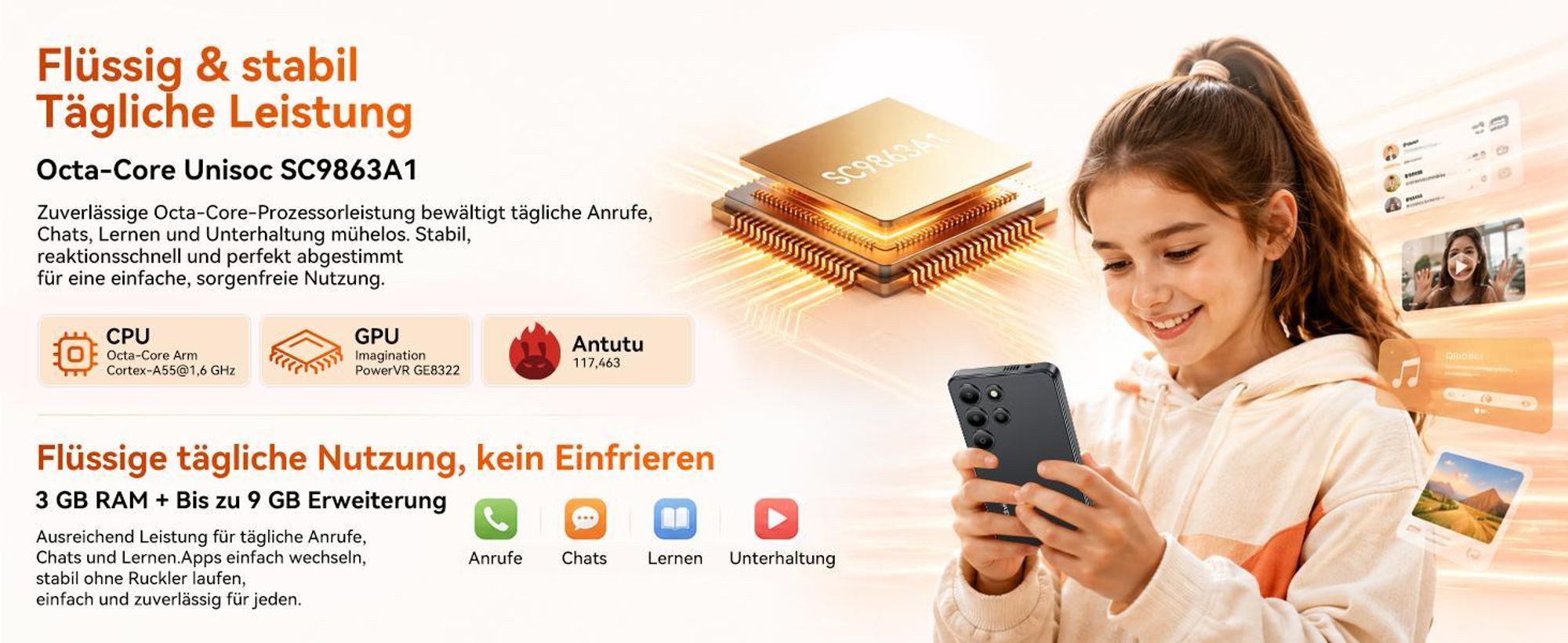 2026 Oscal Wave 2C 5" ultraleicht Handy Ohne Vertrag incl 18W charge, Android 16, 12+32GB, Face ID, Dual SIM, 1080P, Free TPU Protective Case