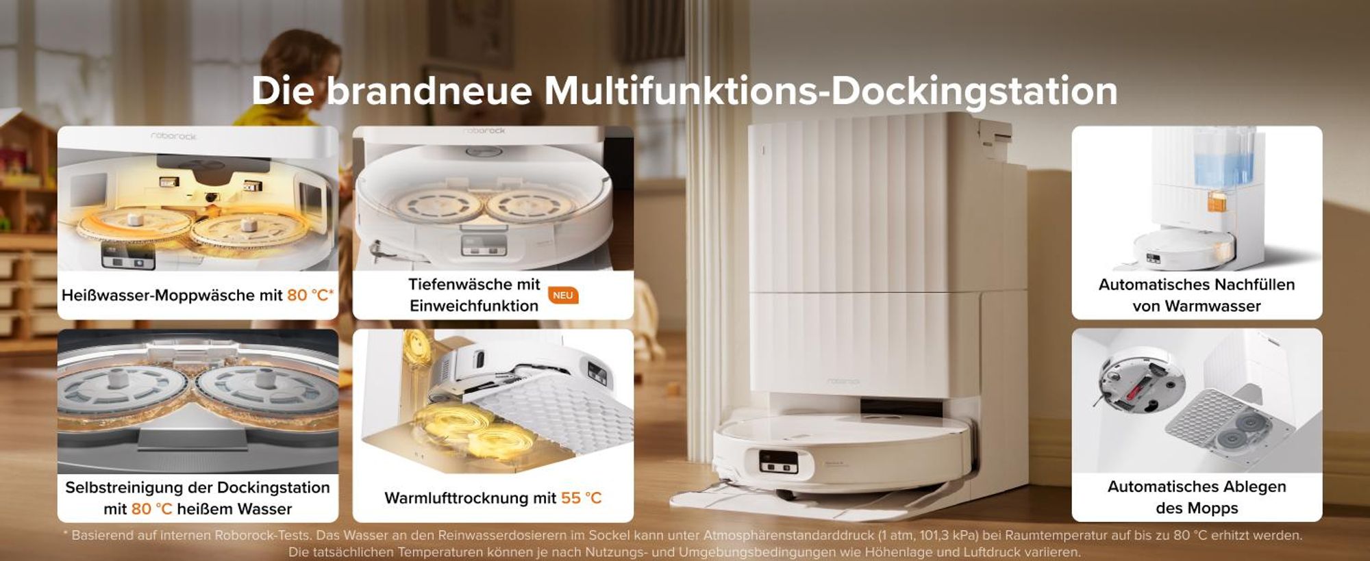 Roborock Qrevo Edge 2 Staubsauger Roboter, 25.000 Pa Saugroboter mit Wischfunktion, Wischmopp-Hebefunktion, 80 °C Moppwäsche mit heißem Wasser, Weiß