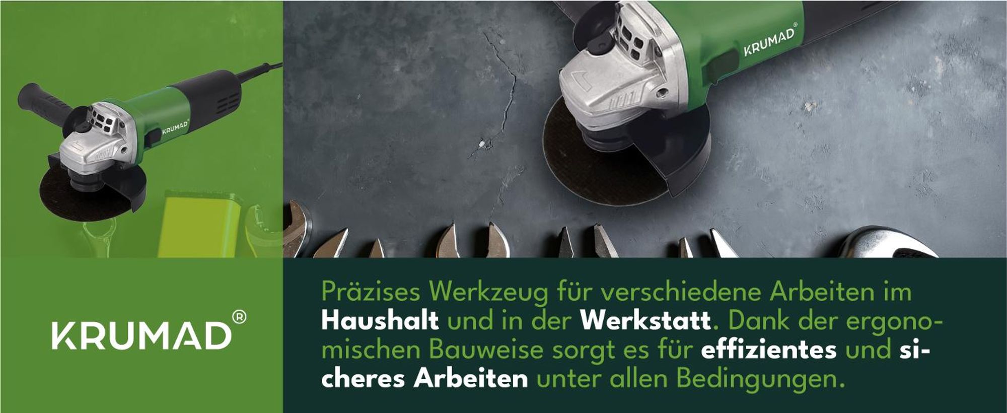 KRUMAD Winkelschleifer 950W - Leistungsstarker Winkelschleifer mit variabler Drehzahl (3000-11.000 U/min), 2 Schleifscheiben, für Metall