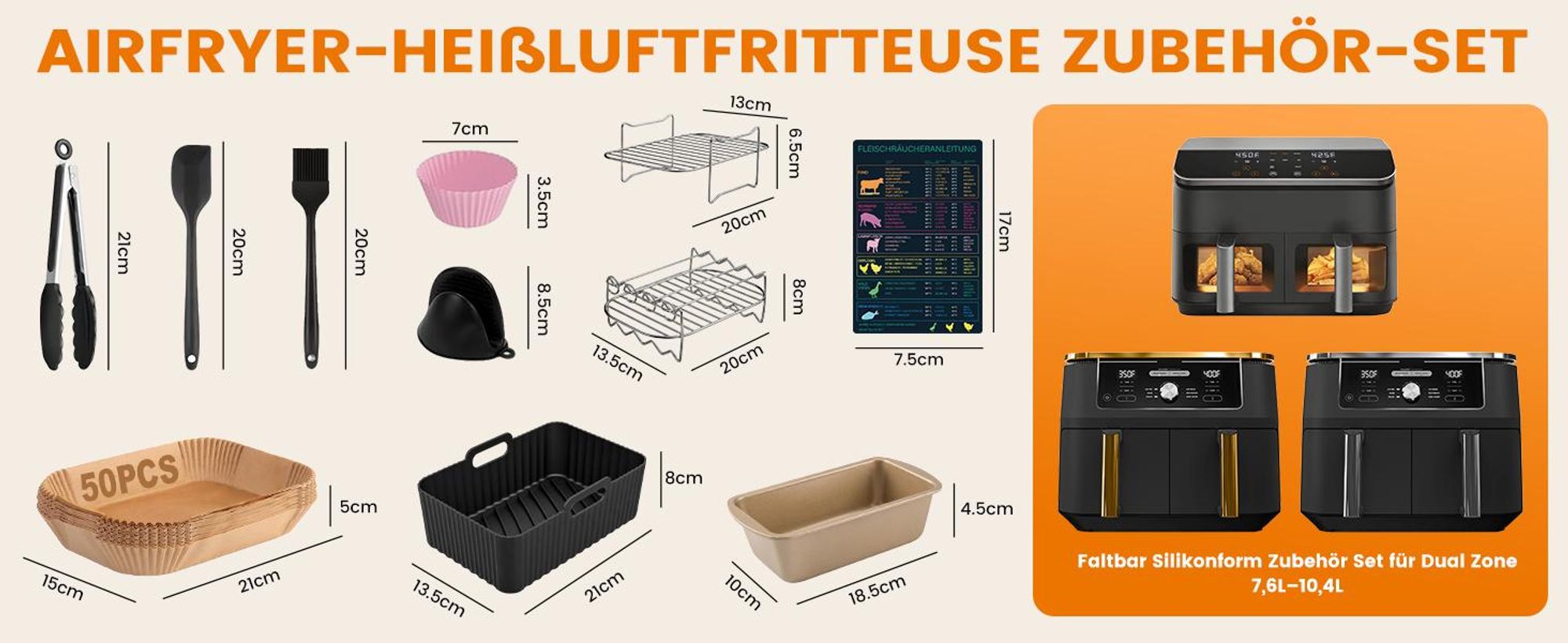 Airfryer Zubehör 24-teilig, kompatibel mit Ninja Cosori, Silikonform Zubehör Set für Dual Zone 7,6–10,4 L, faltbar, BPA-frei, spülmaschinenfest