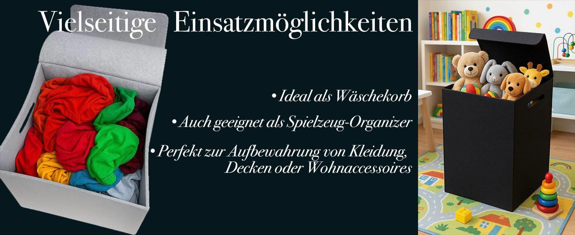 Wäschekorb aus Filz mit Deckel – faltbarer Filzkorb, kalandriert gegen Feuchtigkeit, stabiler Aufbewahrungskorb, Grau/Anthrazit, hergestellt in der EU