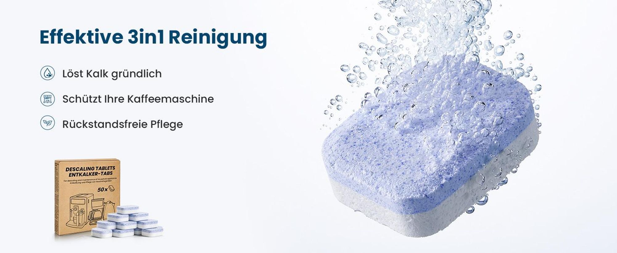 3-in-1 Entkalker für Kaffeevollautomaten & Kaffeemaschinen (50 Stück) - Entkalkungstabletten für Siemens EQ-Serie, Delonghi, Jura, Krups, Bosch, Miele