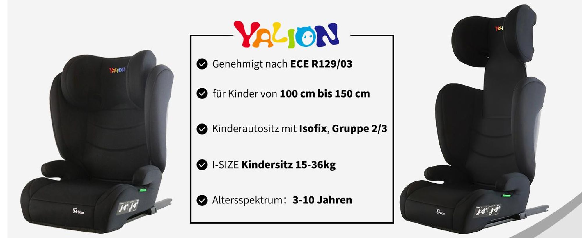 YALION Sitzerhöhung Auto Kinder, Kindersitzerhöhung 100-150cm,Kindersitz einstellbare Kopfstütze,Ab ca.Kinderautositz 3-10 Jahre,ECE R129- Grau