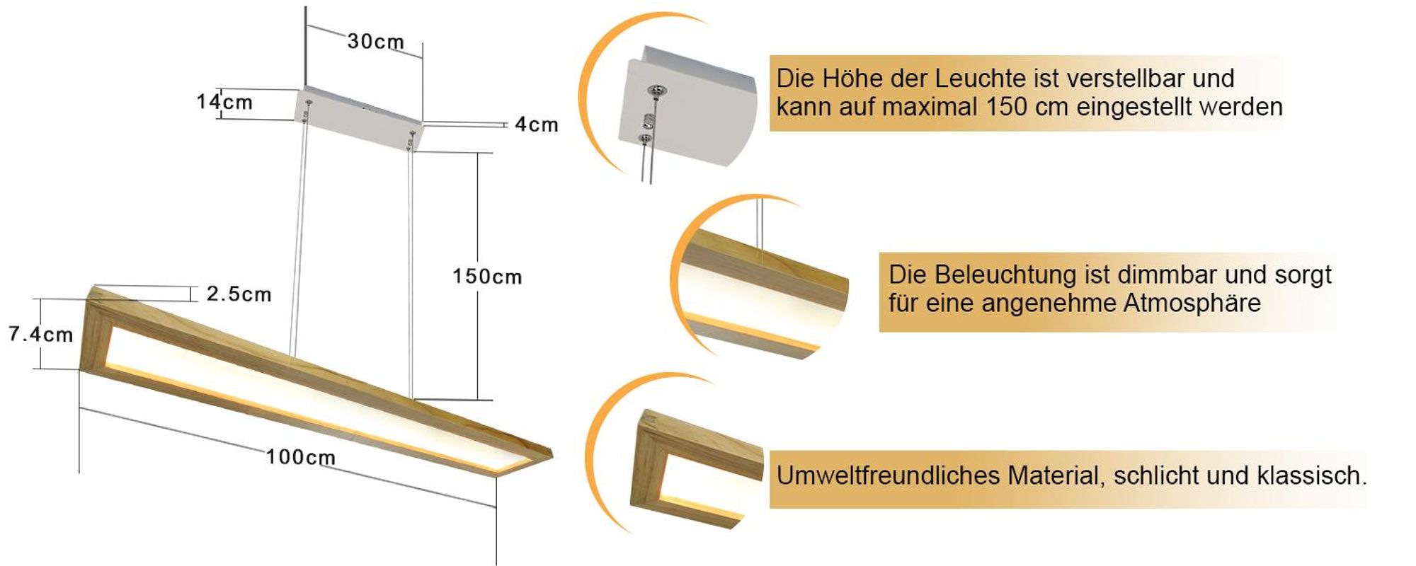 ZMH LED závesné svetlo jedálenský stôl stmievateľné s diaľkovým ovládaním drevo závesné svetlo rustikálne výškovo nastaviteľné 40W pre jedáleň štúdia obývacia izba kuchyňa