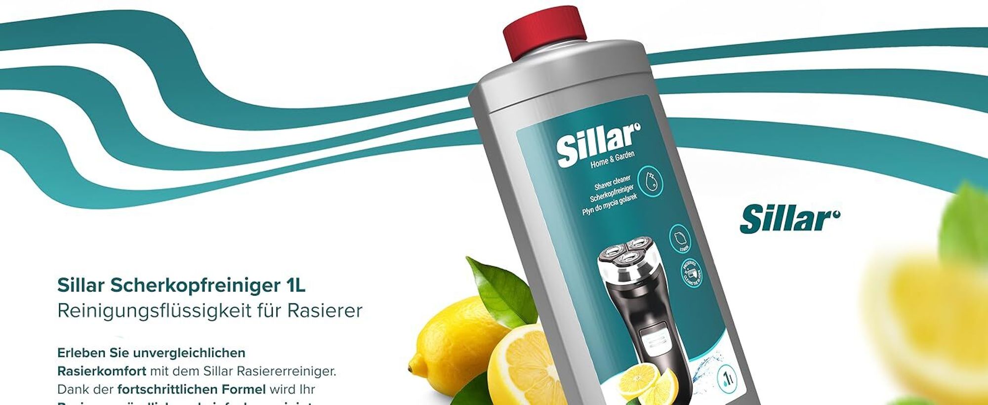 Sillar Scherkopfreiniger Nachfüllflüssigkeit 2L - Zitronen-Formel - Kompatibel mit Braun CCR Serie 3, 5, 7, 9,Clean&Renew