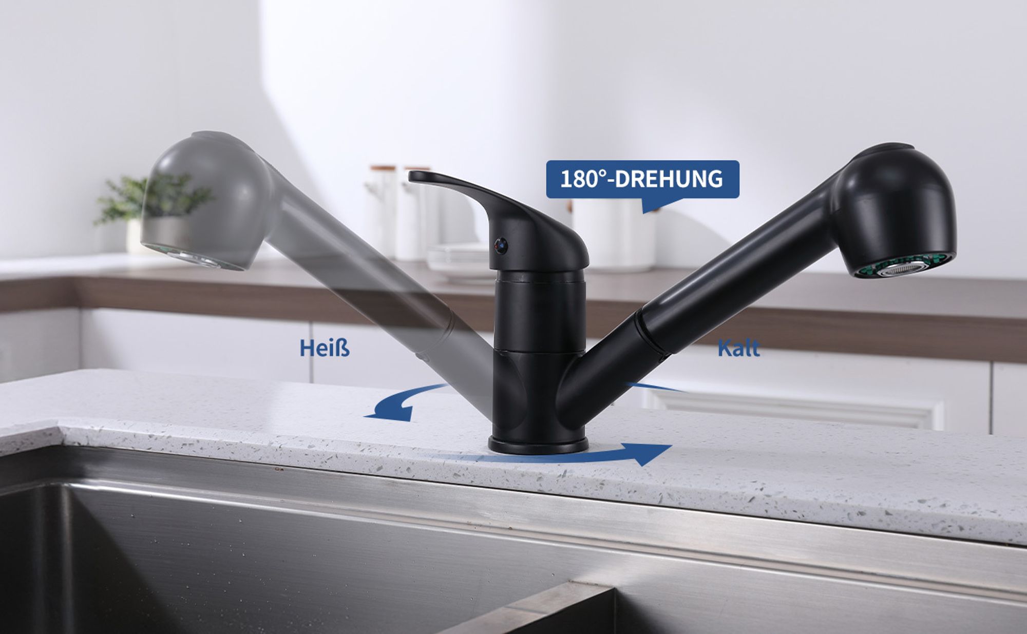 Wasserhahn Küche Schwarz, Küchenarmaturen Ausziehbar mit 2 Strahlarten, HOMELIVE Einhebel Mischbatterie Spültischarmatur für Küchen, Einhebelmischer