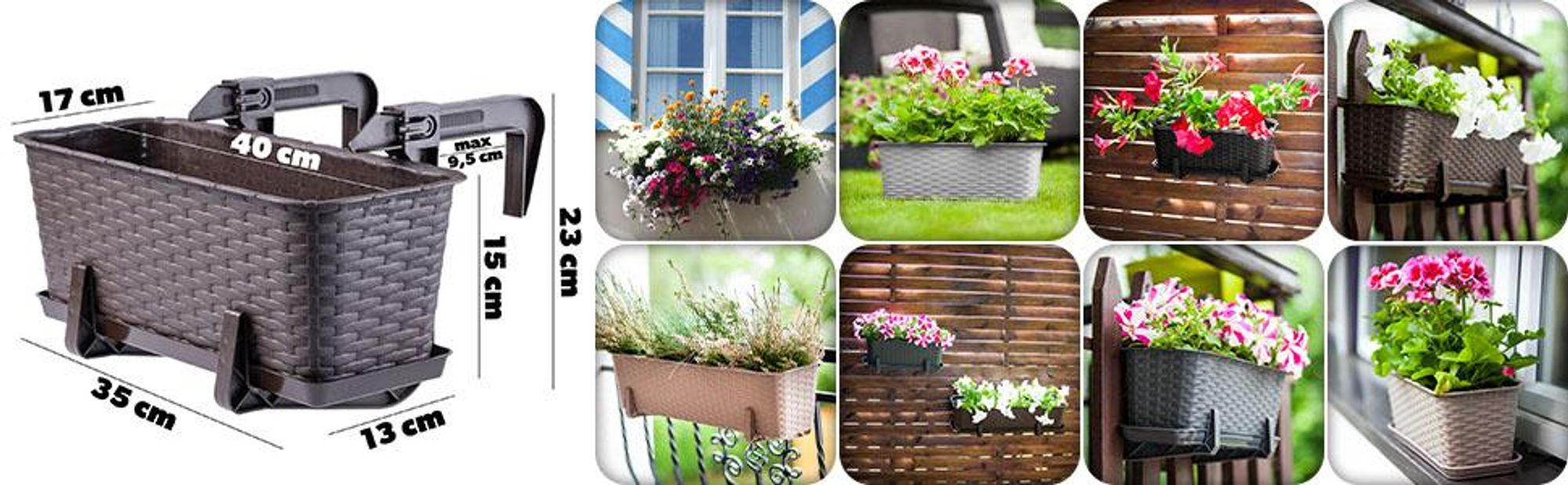 KADAX Blumentopf "Castro", Topf mit Griffen, 40cm, Braunfarbener , 4 Stück