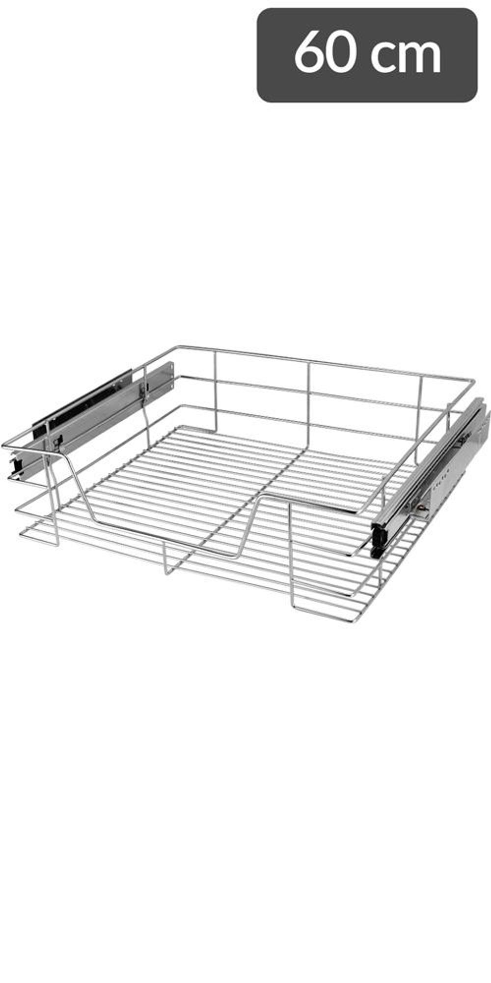 CASARIA® Teleskopschublade Ausziehbare Schublade Küche 60cm 20kg Belastbar Verchromt Korbauszug mit Zubehör Haushalt Küchenschrank Kleiderschrank