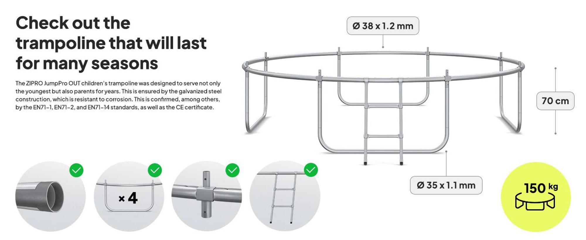 ZIPRO trampolína Jump Pro Premium | 10FT Ø 312 cm | Záhradná trampolína Detská trampolína Kompletná sada vrátane siete, rebríka a okrajového krytu, vonkajšia, zelená