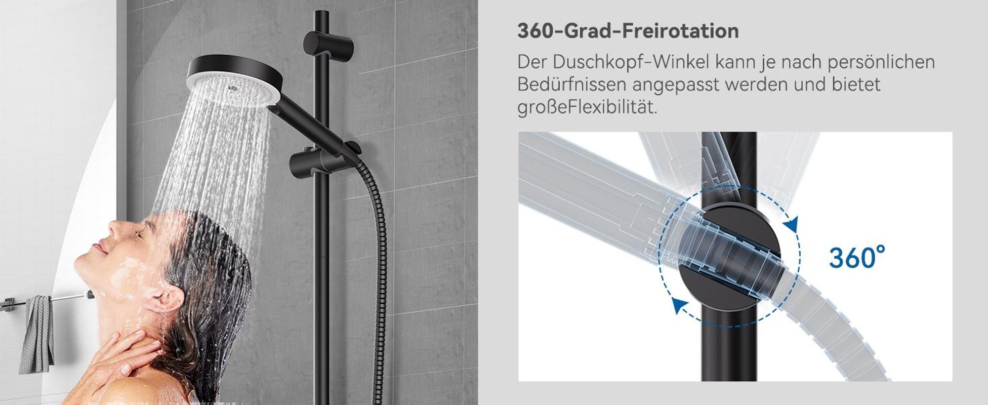 Auralum Duschstange,90 cm Verstellbar,Universelle Duschstange Duschstange  Runde Wandhalterung,schwarz