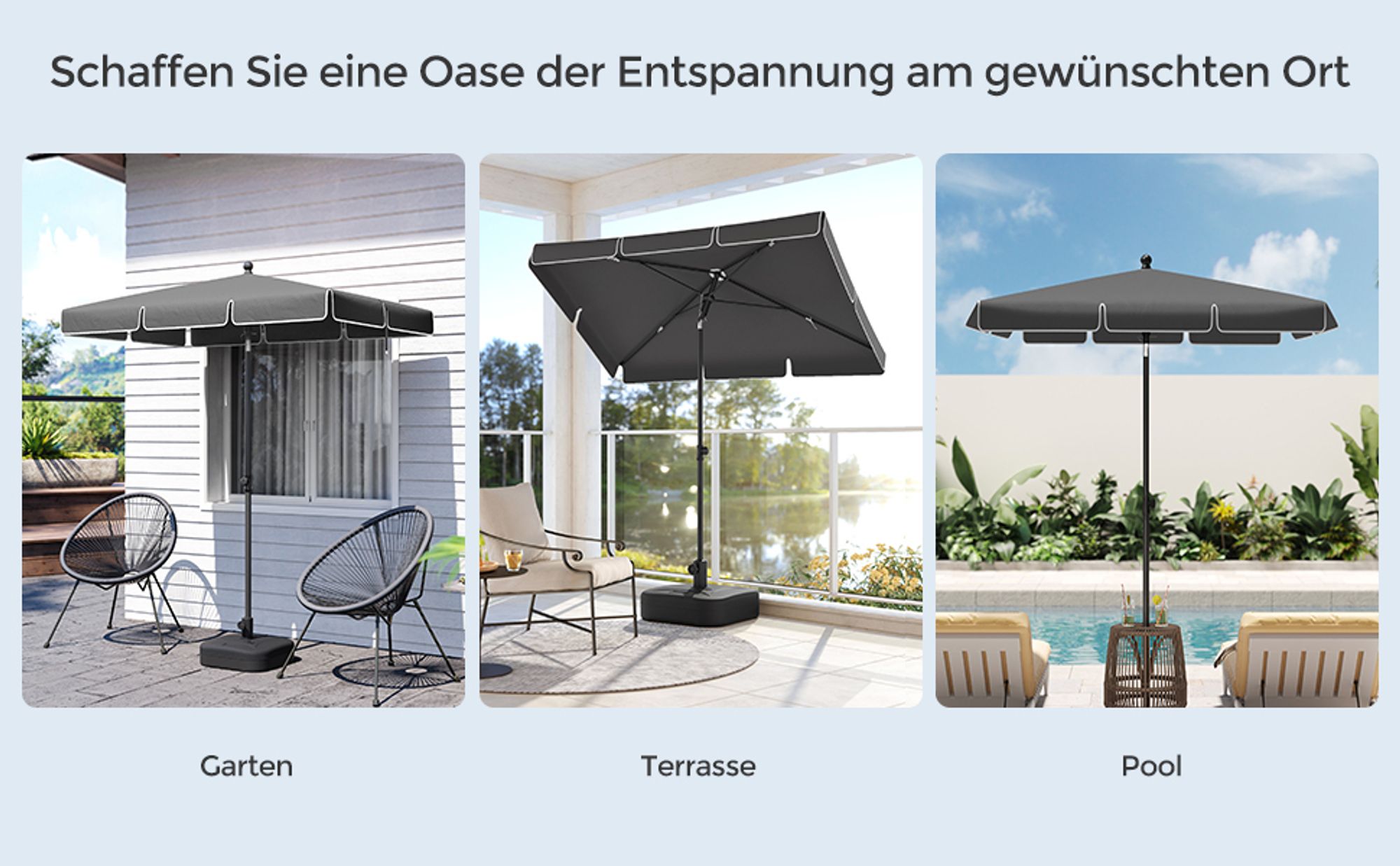 SONGMICS Sonnenschirm 200 x 125 cm UPF 50+ Sonnenschutz