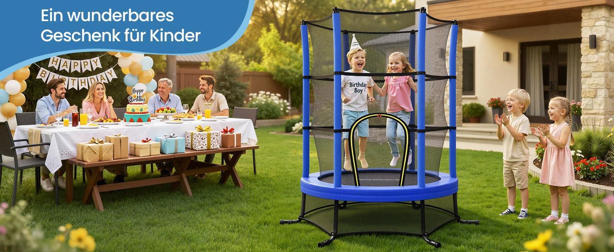 SONGMICS Trampolin Kinder, 174 cm Gartentrampolin mit Sicherheitsnetz, Mini-Trampolin für innen und außen, Stahlrahmen, pink