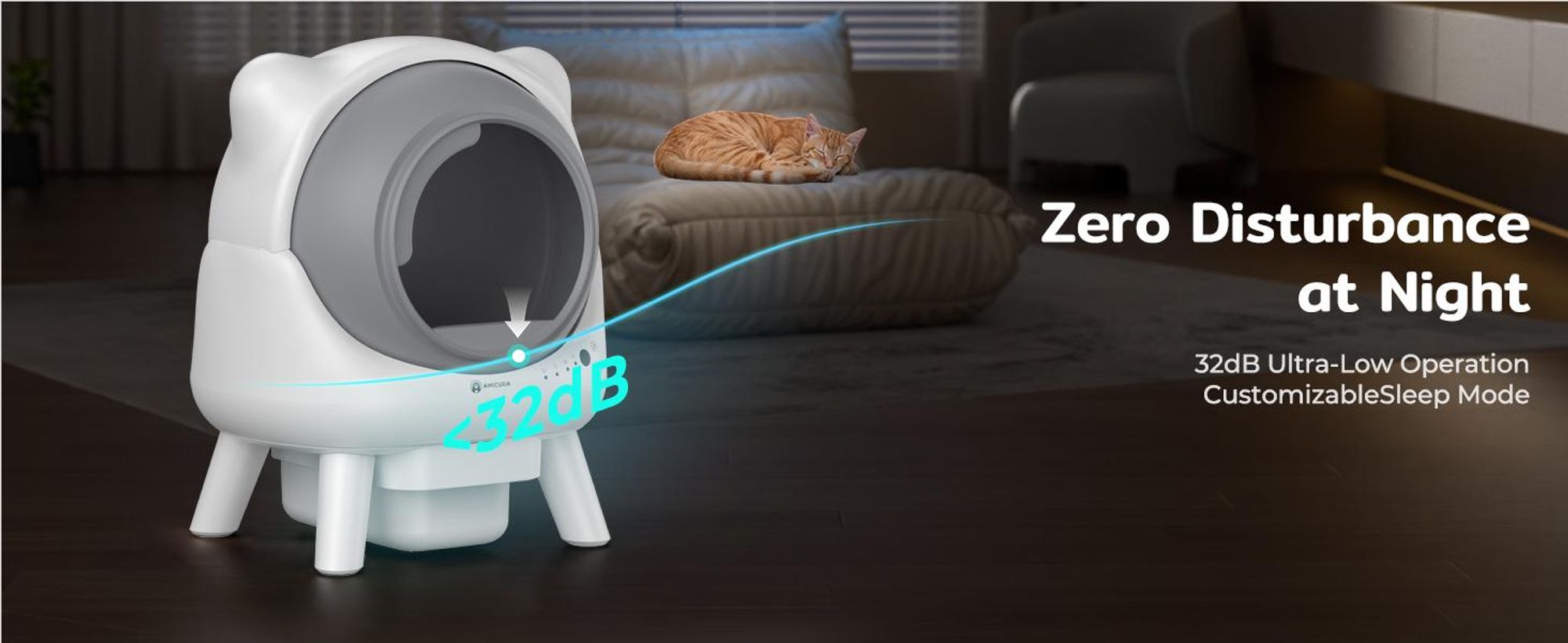 Katzenklo Selbstreinigend 80L-Amicura X1-Sicherheitssensor (Anti-Pinch) , XXL Geruchsdichter Abfallbehälter,App-Steuerun-Weiß