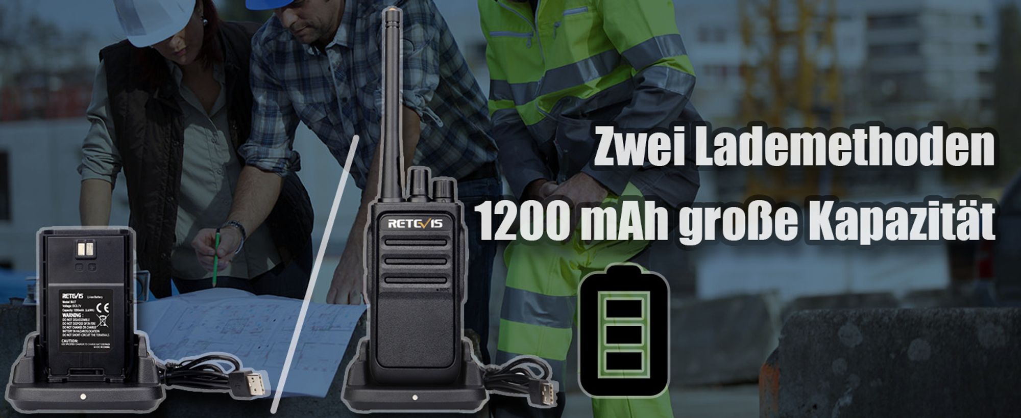 Retevis RT617 Walkie Talkie mit Sprechendes Mikrofon, PMR446 Funkgeräte Set mit 16 Kanäle, VOX, Wiederauflabar, für Baustelle Baumarkt Fabrik 4 Stück