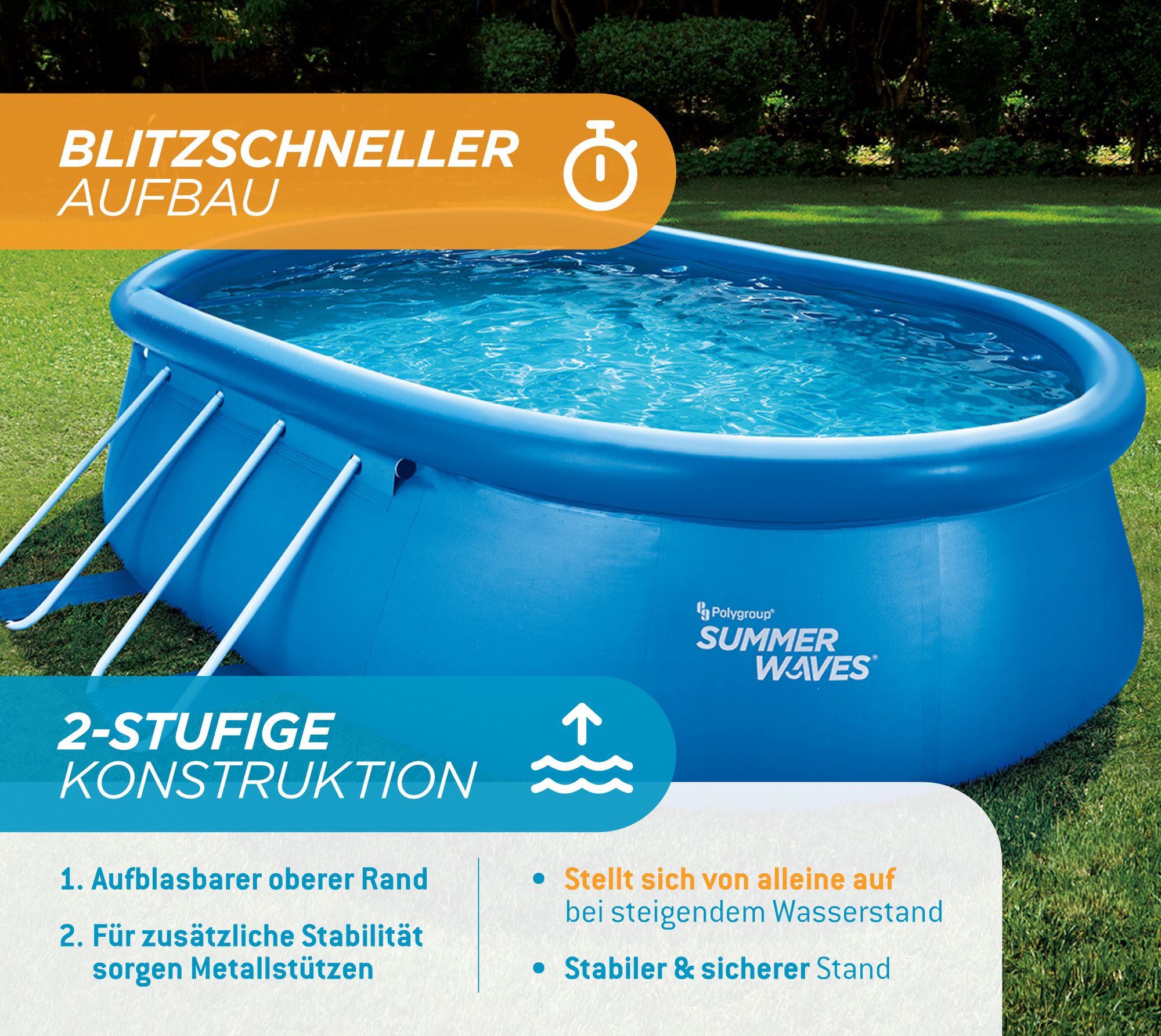 Summer Waves Quick Up Pool aufblasbarer Pool oval Inkl. Zubehör Blau 457x305x107 cm