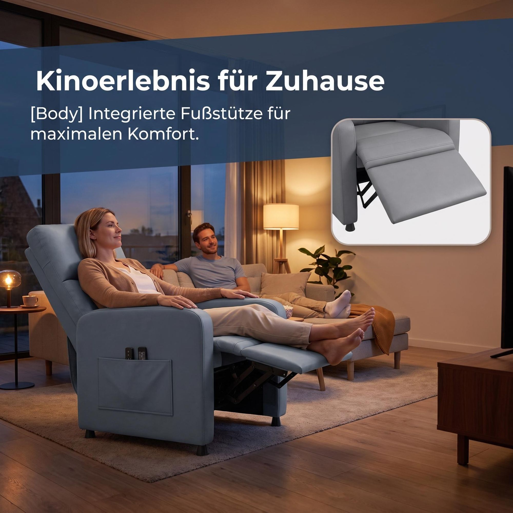 Fernsehsessel Elektrisch Grau mit liegefunktion, Elektrischer Relaxsessel mit Massage, TV Sessel Elektrisch, Liegesessel 90°–150° verstellbar, Wohnzim