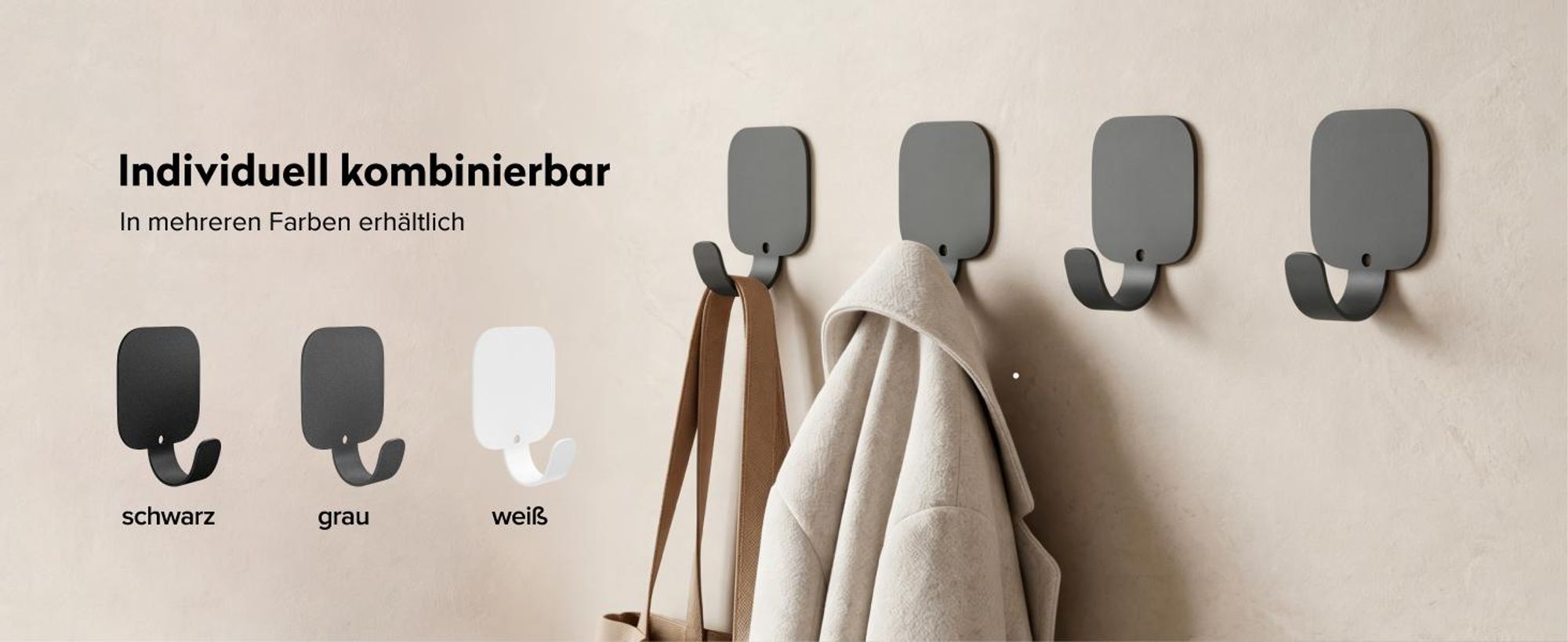 doporro Klebehaken extra stark aus Aluminium, Haken selbstklebend, Wandhaken ohne Bohren, Handtuchhaken für Bad und Küche, 4 Stück, Grau, Stalo-15