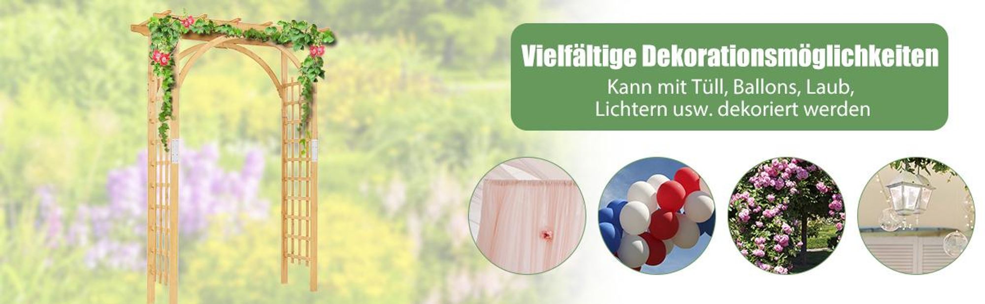 COSTWAY Rosenbogen Holz, Gartenbogen für Kletterpflanzen, Rosengitter Torbogen Rankhilfe, Rankgitter Rosenpavillon, Rankbogen für Hinterhof Veranda Hochzeit Party