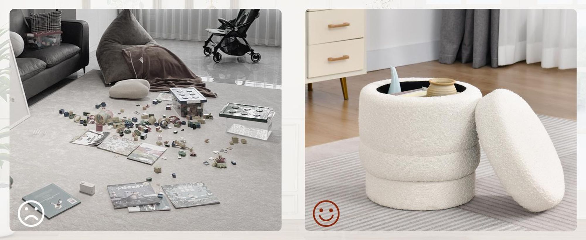 Duhome Ottoman Drehbar Rund Sitzhocker mit Stauraum Polsterhocker mit Deckel Stauhocker für Schlafzimmer Wohnzimmer Flur, Weiß