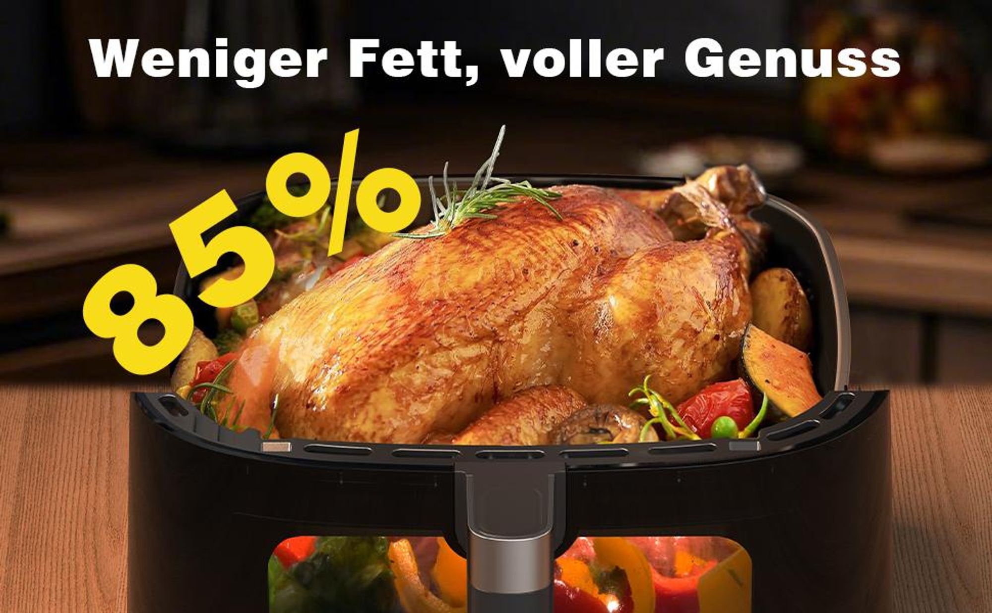 Heißluftfritteuse – 9L Airfryer, 2350W, Digital-Touchscreen, 9 Programme, Antihaftbeschichtung, Sichtfenster mit Licht, Schwarz