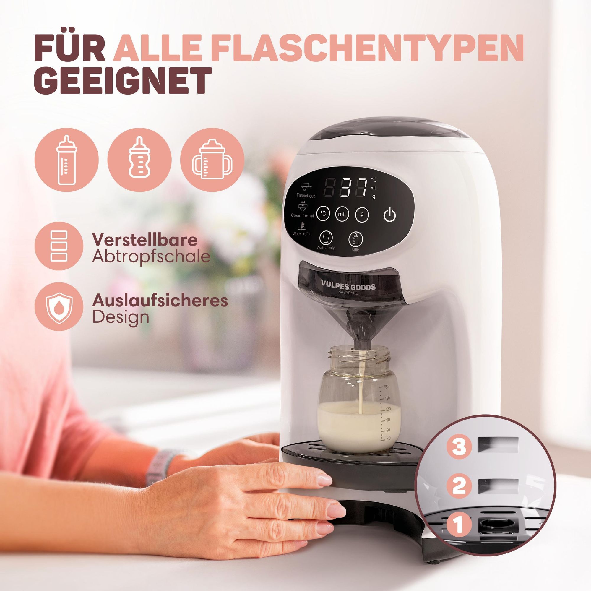 Babykostwärmer Pro - Automatischer Flaschenzubereiter - Baby Milch Maschine - Fläschchen fertig in Sekunden - mit 4 Temperatureinstellungen