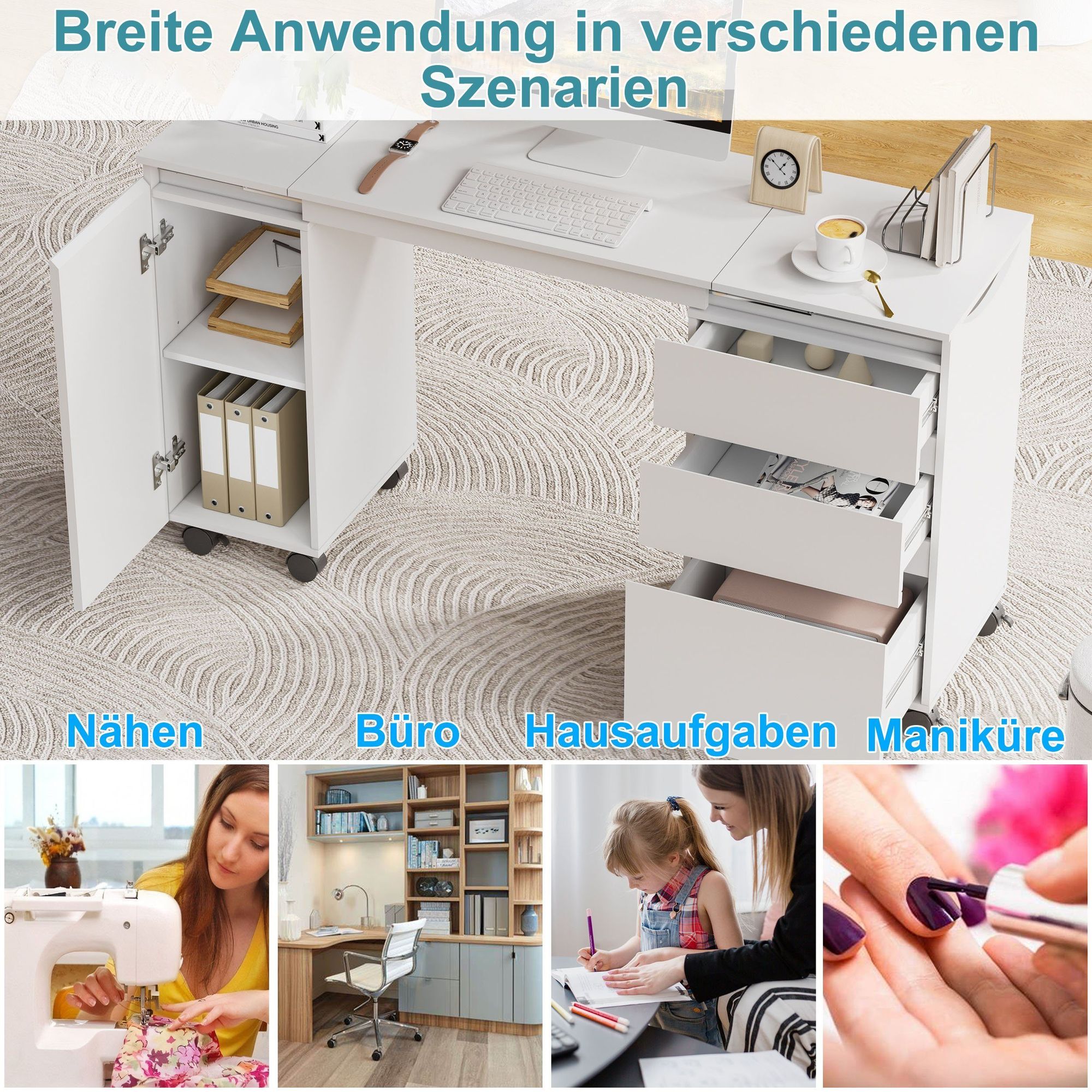 TWSOUL Schreibtisch Multifunktionaler Schreibtisch, ausziehbarer Schreibtisch (66-120)*36.5*73cm(L*B*H),Tragfähigkeit 80 kg