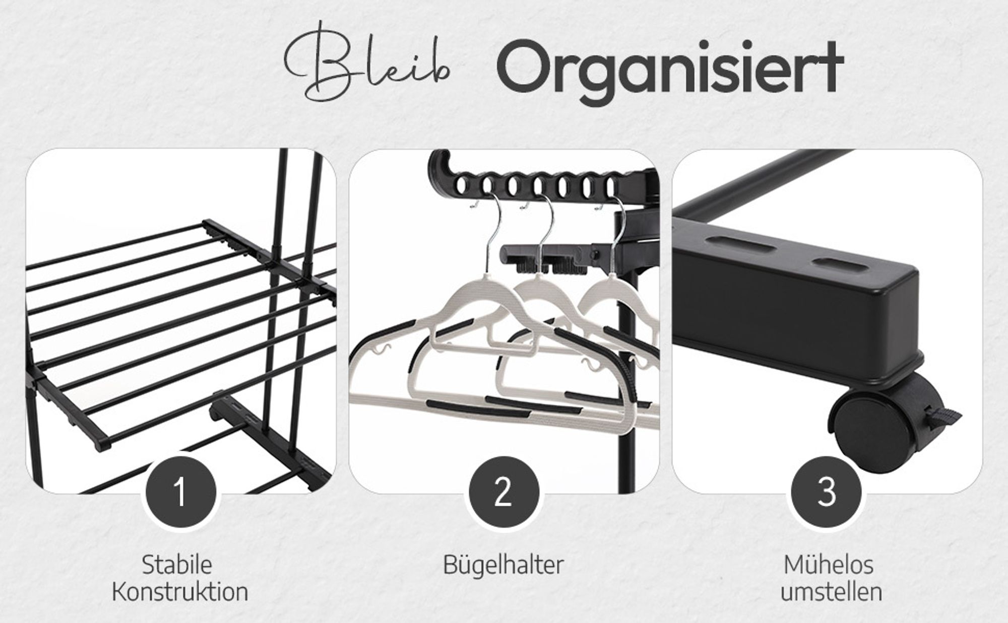 Meisterhome® Klappbarer Wäscheständer Wäscheturm Effizientes Trocknen mit 3 Ebenen, 2 Seitenflügeln - Trockenleinenlänge - Platzsparend, vielseitig und mobil für drinnen und draußen – Schwarz, Länge:25m