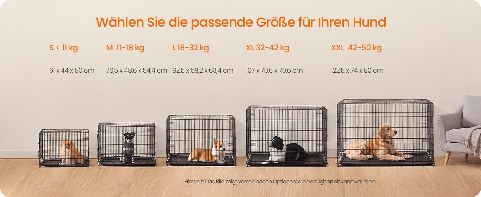 FEANDREA Hundekäfig Faltbar mit 1 Tür und Kunststoffschale für Große Hunde 122,5 x 74 x 80 cm Schwarz
