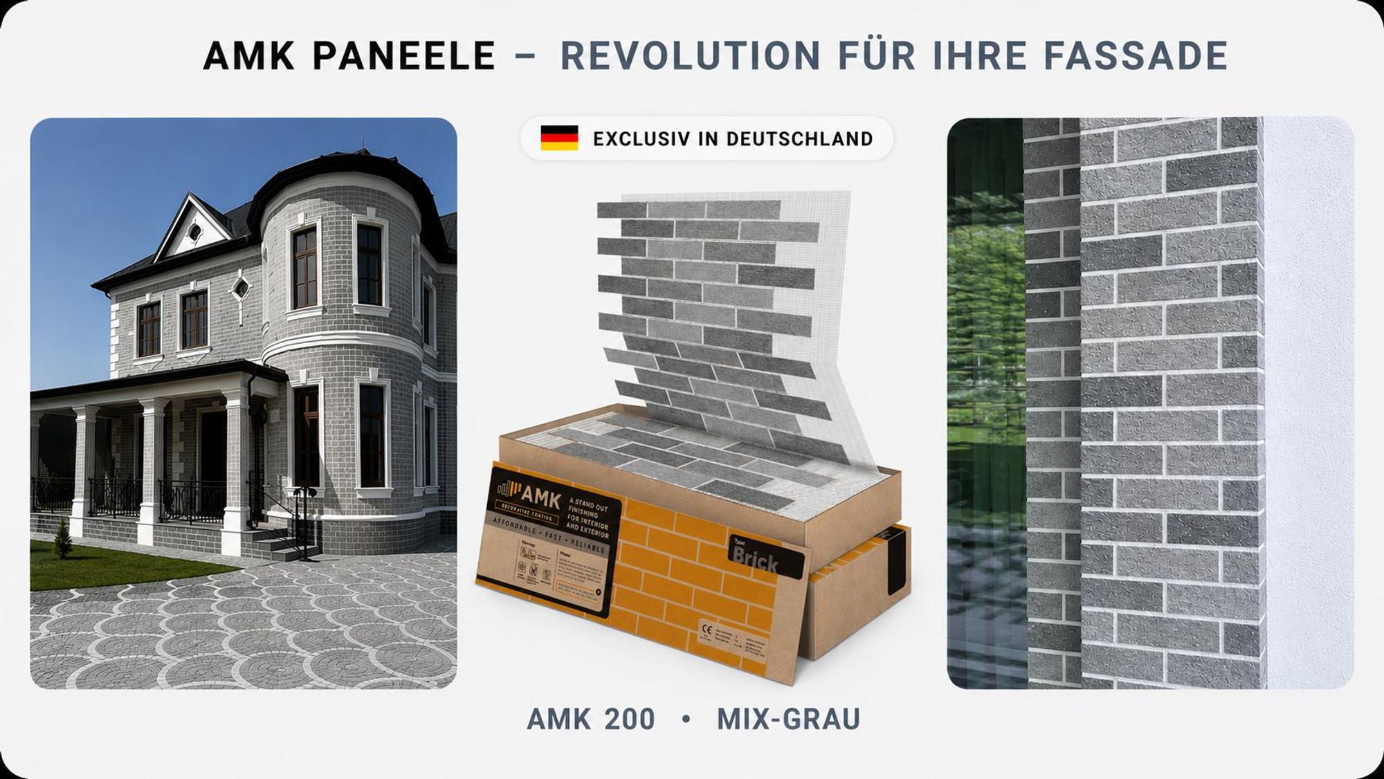 AMK Fassadenpaneele 200 Mix-Grau – fertiges Objekt