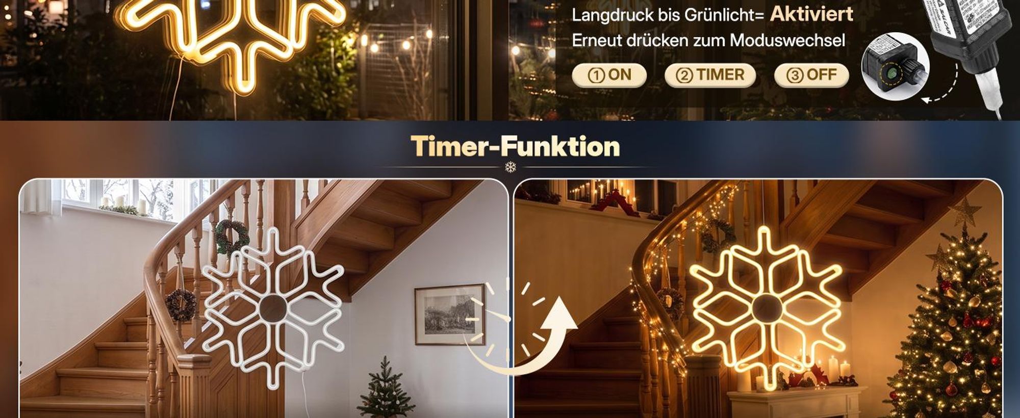 SALCAR 40cm Schneeflocken Deko Weihnachten, LED Schneeflocke Beleuchtet Fenster