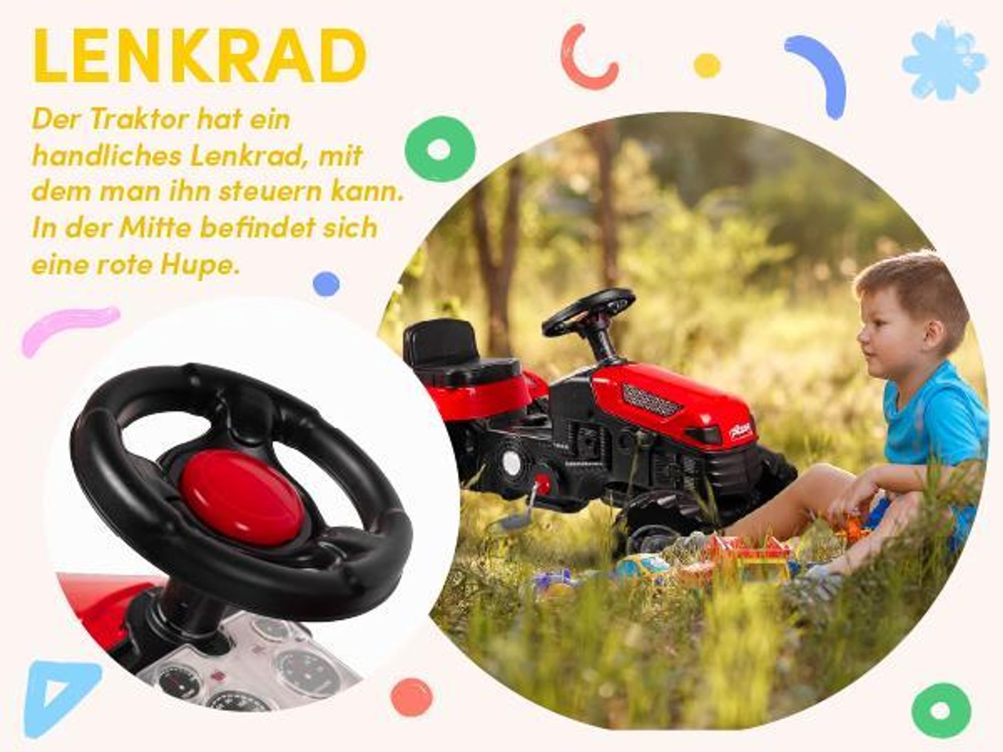 Pilsan Großer Traktor mit Anhänger Tretfahrzeug verstellbarer Sitz