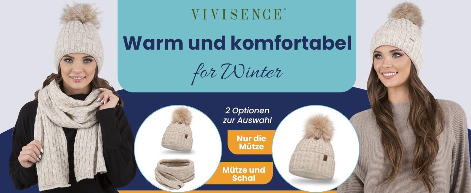 Vivisence damen bommelmütze und schal set warm kopfbedeckung und halsbedeckung an winter und herbst warm dick, wintermütze mit bommel, winterset für frauen, hergestellt in eu, rosa, einheitsgröße