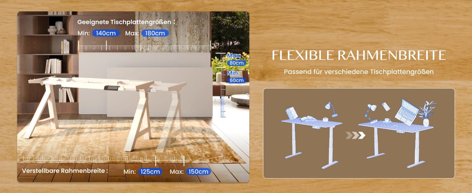 FLEXISPOT WoodiX Höhenverstellbarer Schreibtisch Elektrisch, A-förmiges Gestell, Massivholz-Beinverkleidung, Doppelmotor, Kabelmanagement, Weiß