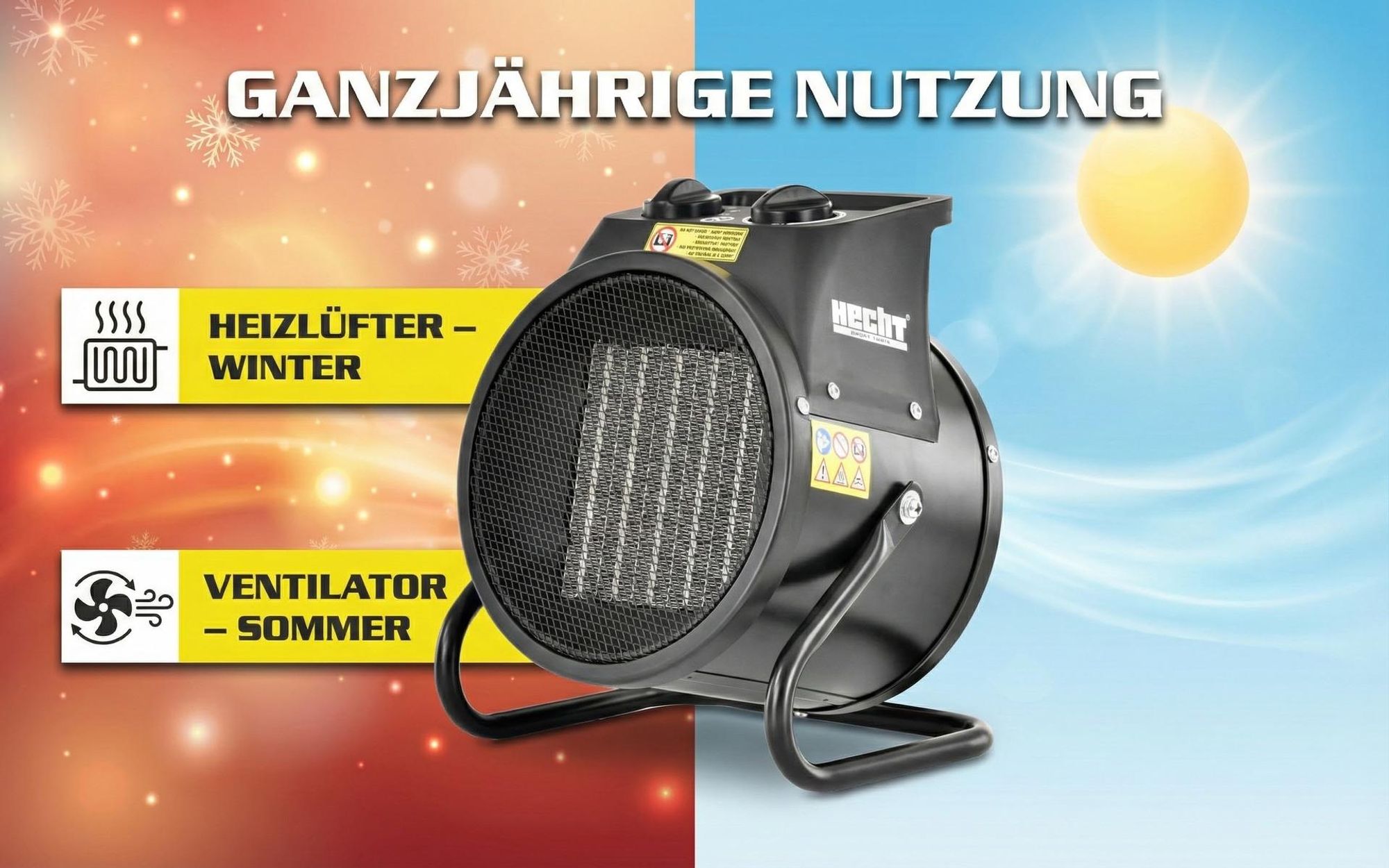 HECHT 3543 Heizlüfter Keramik Elektro | 3000 W | bis 30 m² | 2in1 Ventilator | Thermostat