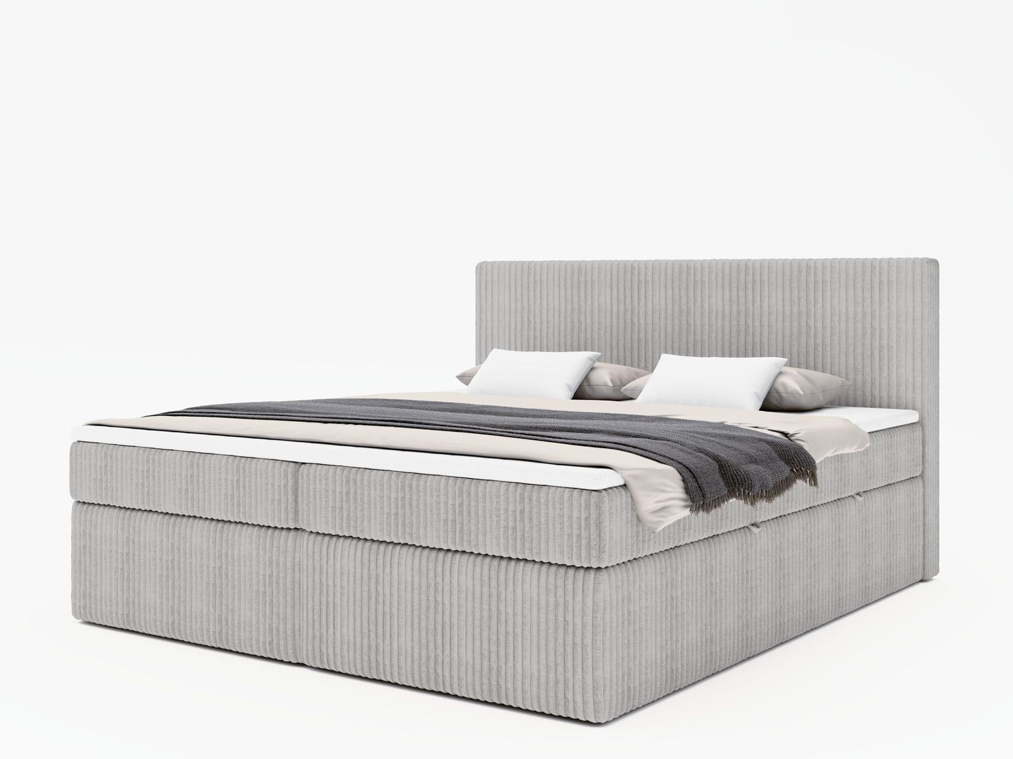 Boxspringbett Tilia ONE in Grau auf weißem Hintergrund