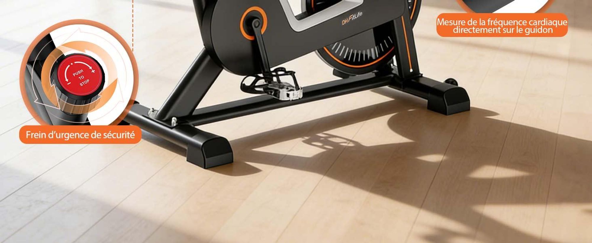 DH FitLife Vélo d’appartement ergomètre magnétique, silencieux, capteur de pouls, compatible avec apps, moniteur et nouveau guidon