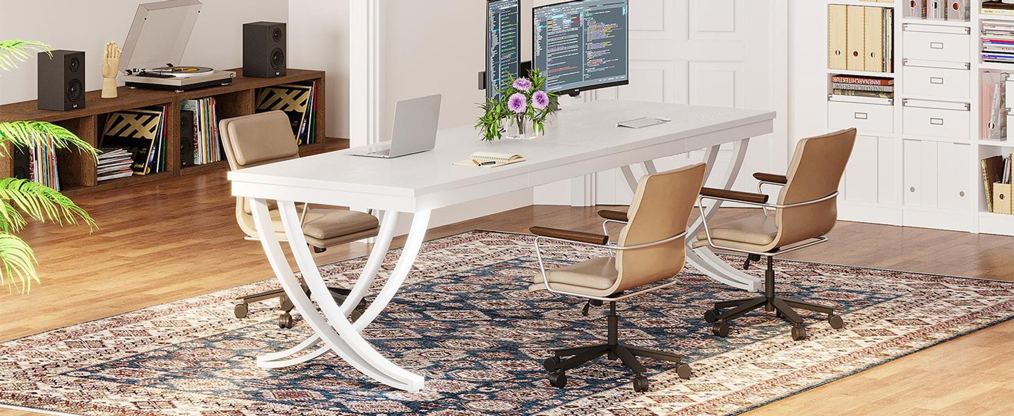 2-Personen-Schreibtisch, 200 cm extra langer Computertisch, großer Doppelschreibtisch für das Homeoffice, Arbeitsplatz für zwei Personen