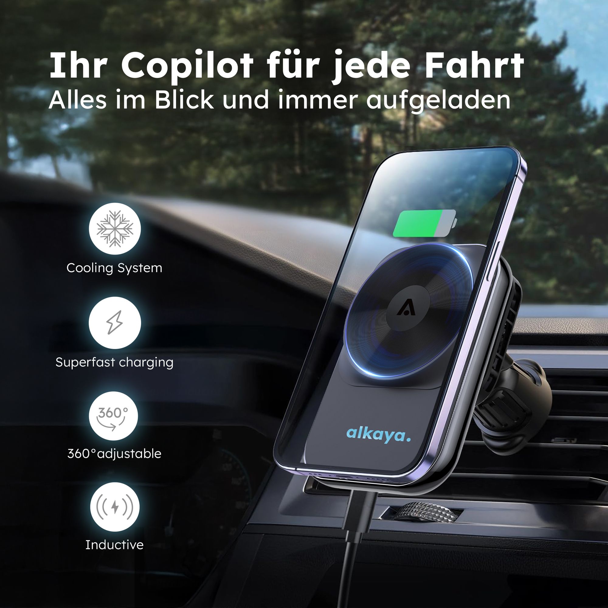 alkaya Breeze MagSafe Wireless KFZ Ladegerät schwarz (CR-50010)