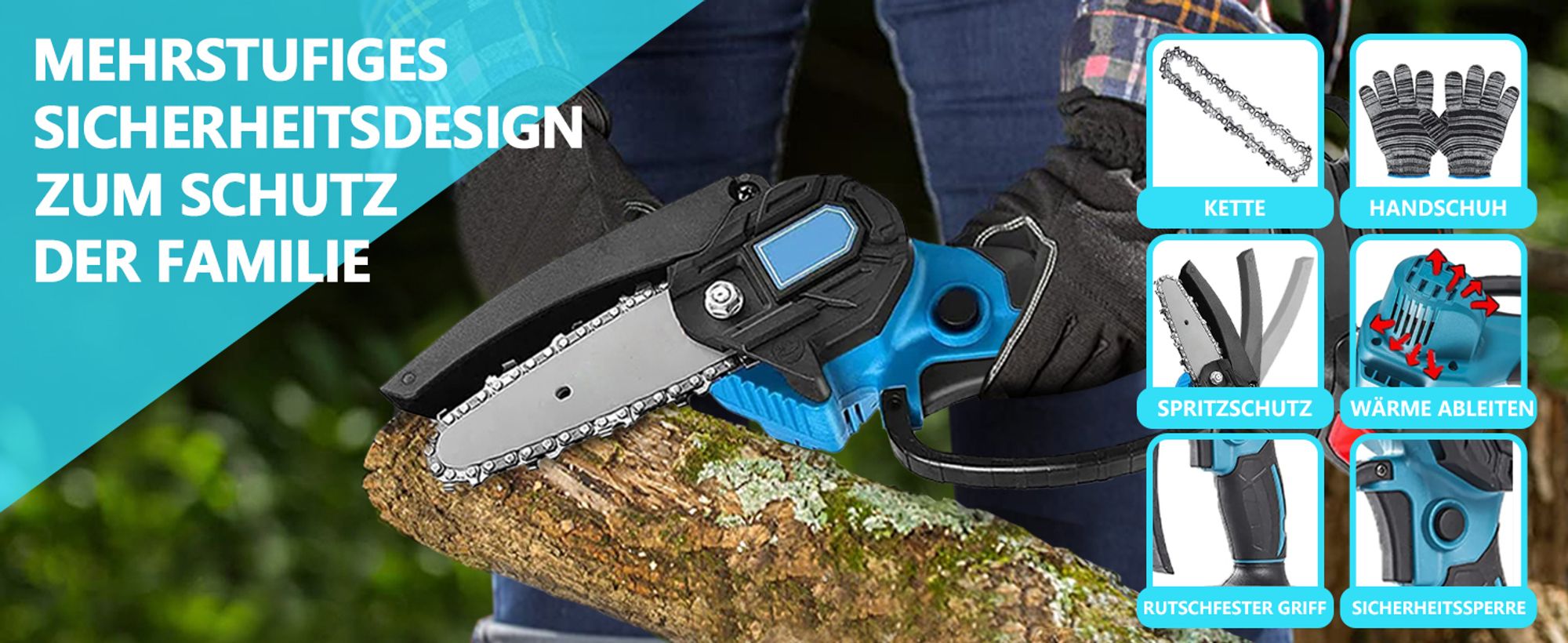 Traumheim 21V Akku-Kettensäge 4/6 Zoll & Akku-Astschere 25 mm, Mini-Kettensäge Set mit 2 Akkus, Ladegerät & Zubehör für Gartenarbeiten